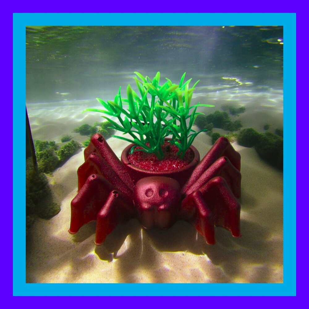 Aquarium Decoration  Creepy Spider with Colorful Plant.